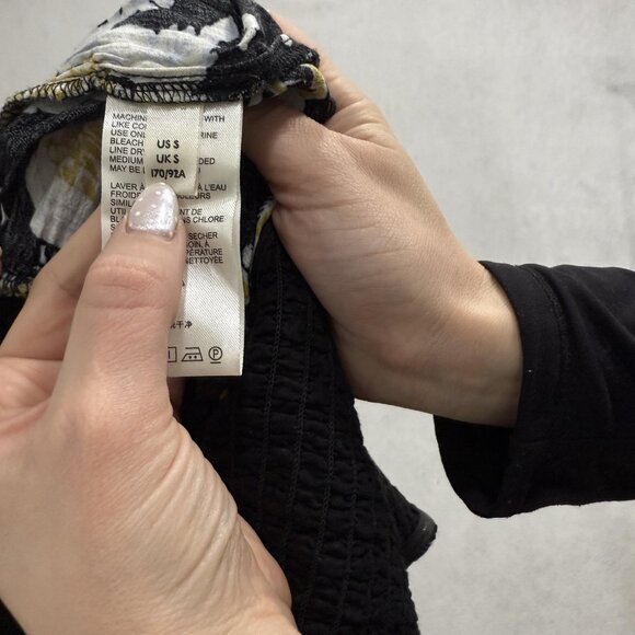 Free People Jumpsuit Womens Small Black Floral Strapless Smocked Wide Leg Boho - Picture 9 of 12